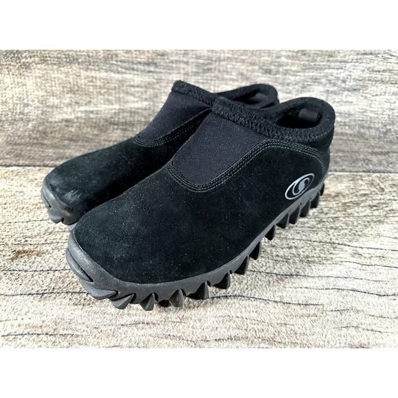 Salomon Shoes Men Sz 9.5 Black CONTAGRIP CX Hiking Snow Slip On Thinsulate Suede - Picture 1 of 10